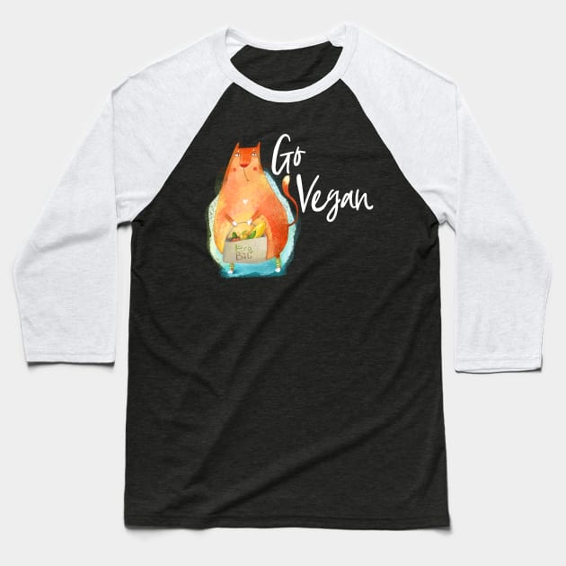 Go Vegan Eco Vegan Cat Baseball T-Shirt by StacysCellar